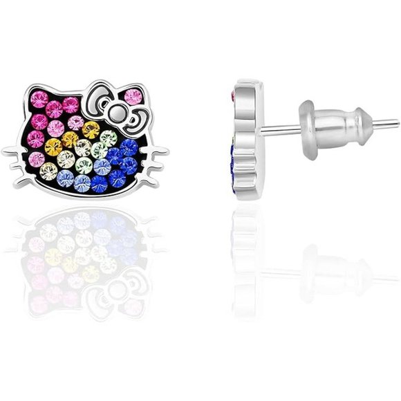 💕NEW Sparkling Bling Swarovski Crystal Silver Hello Kitty Pieced Earring… - Picture 4 of 6